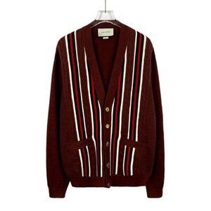 Gucci Mens Brown & Multicolor Striped Wool Cotton Blend Cardigan Sweater S